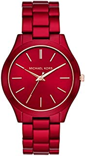 Michael Kors Women's Slim Runway Quartz Watch with Stainless-Steel-Plated Strap, Red, 20 (Model: MK3895)