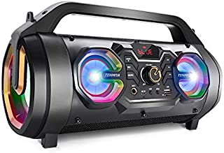 Bluetooth Speakers, 30W Portable Bluetooth Boombox with Subwoofer, FM Radio, RGB Colorful Lights, EQ, Stereo Sound, Booming Bass, 10H Playtime Wireless Outdoor Speaker for Home, Party, Camping, Travel