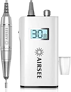 AIRSEE Rechargeable 30000RPM Electric Nail Drill Professional Portable E File Machine for Acrylic Nails Natural Extension Gel Nails Polish Cuticle, Cordless High Speed for Salon Use or Home DIY White