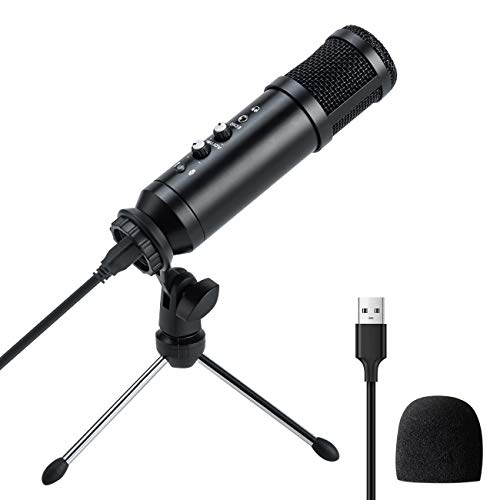 USB Microphone, RUNNLY Condenser Gaming Microphone with Tripod Stand Recording Microphone for Recording Vocals, Podcasting, Streaming, Gaming, Compatible with Mac Laptop Windows Computer