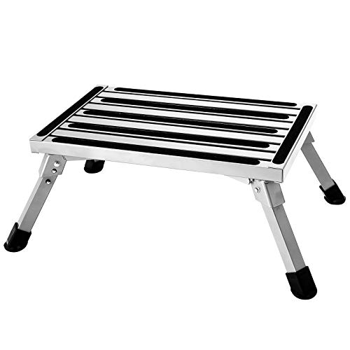 Aluminum Folding Platform Steps RV Step Stool with Anti-Slip Surface & Rubber Feet for Motorhome,Traile, SUV, 440LBS Capacity