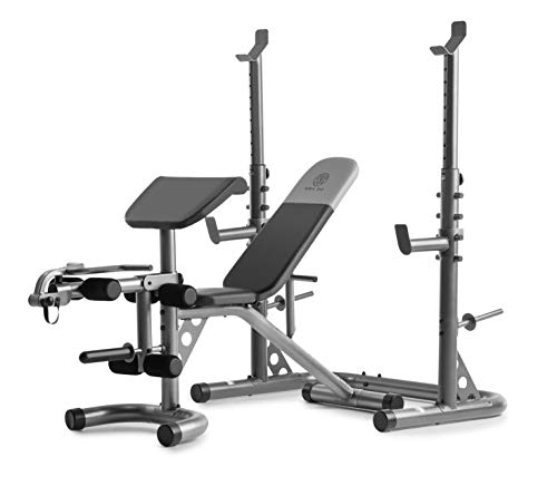 Gold's Gym XRS 20 Adjustable Olympic Workout Bench with Squat Rack, Leg Extension, Preacher Curl, and Weight Storage