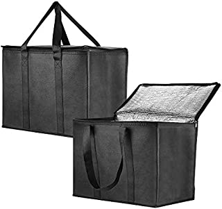 Insulated Reusable Grocery Bag for Shopping in Extra Large Size with Sturdy Zipper and Reinforced Handle, Stands Upright, Collapsible, Heavy Duty Thermal Totes - 2 Pack