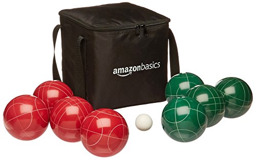 Amazon Basics 100 Millimeter Bocce Ball Outdoor Yard Games Set with Soft Carrying Case - 2 to 8 Players, Red and Green