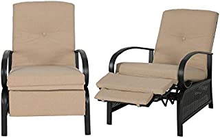 Patio Tree Outdoor 2-Piece Recliner Chair Automatic Adjustable Patio Lounge Chair with Cushion