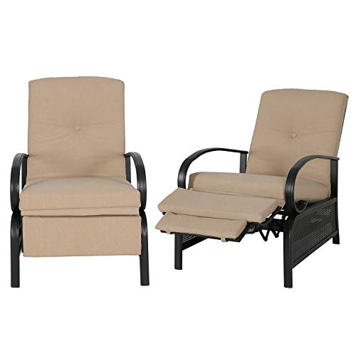 Patio Tree Outdoor 2-Piece Recliner Chair Automatic Adjustable Patio Lounge Chair with Cushion