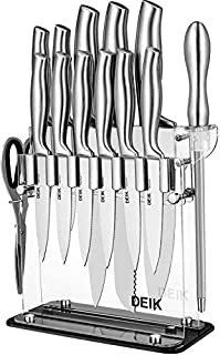 DEIK Knife Set High Carbon Stainless Steel Kitchen Knife Set 14 PCS, Super Sharp Cutlery Knife Set with Acrylic Stand and Serrated Steak Knives