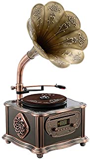 Bronze Vintage Classic Retro Antique Phonograph Gramophone Turntable Vinyl Record Player Stereo Speakers Home Decoration System Control 33/45 RPM FM AUX USB CD Ouput Bluetooth 4.2