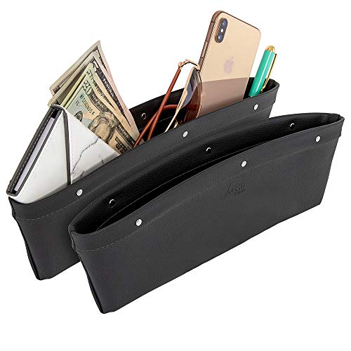 Lusso Gear 2 in 1 Car Seat Gap Organizer | Universal Fit | Storage Pockets Adjust | 2 Set Car Seat Crevice Storage Box | Helps Reduce Distracted Driving & Holds Phone Money Cards Keys Remote