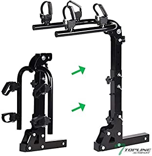 Topline Autopart Universal Black 2-Bicycle Adjustable Foldable Style Trailer Tow Mount Rear Hitch Bike Rack Carrier For 2