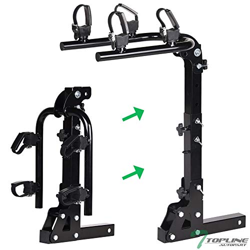 Topline Autopart Universal Black 2-Bicycle Adjustable Foldable Style Trailer Tow Mount Rear Hitch Bike Rack Carrier For 2