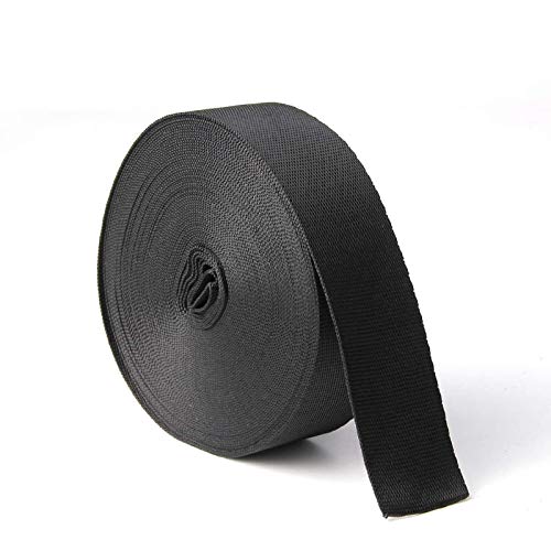 JIAKAI 1 Inch Wide 10 Yards Nylon Heavy Duty Webbing StrapPolypropylene Heavy Straps for Bags, Hammocks, Outdoor Climbing and DIY Making Luggage Strap, Pet Collar, Backpack RepairingBlack