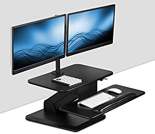 Mount-It! Sit Stand Workstation Standing Desk Converter with Dual Monitor Mount Combo, Ergonomic Height Adjustable Tabletop Desk, Black