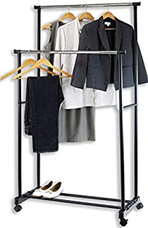 Double Rod Portable Clothing Hanging Garment Rack