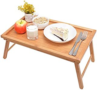 Zhuoyue Bamboo Bed Tray with Folding Legs, Lap Tray Breakfast Tray Great for Breakfast in Bed or Eating Tray