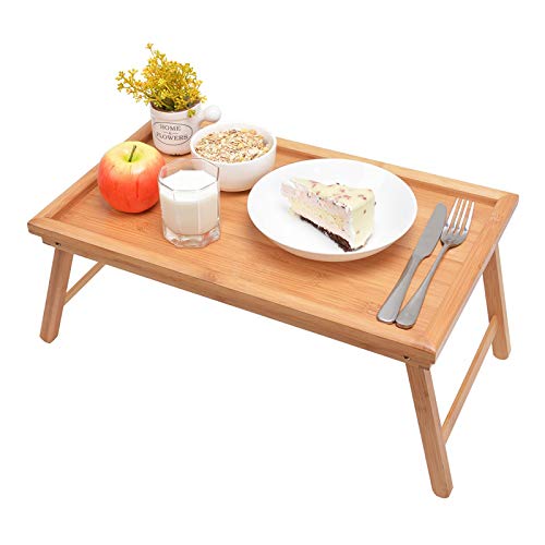 Zhuoyue Bamboo Bed Tray with Folding Legs, Lap Tray Breakfast Tray Great for Breakfast in Bed or Eating Tray