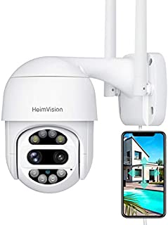 HeimVision PTZ Security Camera Outdoor, 2x2MP Ultra HD Dual Lens, Pan/Tilt/12X Zoom, 360° View, Wi-Fi Wireless Camera with Floodlights, Color Night Vision, 2-Way Audio, Motion Detection, Weatherproof