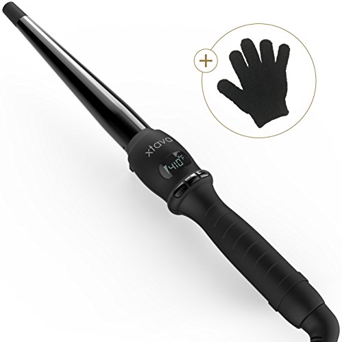 Xtava Twirl Curl Curling Wand - 0.5 to 1 Inch Professional Dual Voltage Hair Wand with Ceramic Barrel Cool Tip and Auto Shut Off - Travel Curling Iron for Long & Short Hair with Heat Resistant Glove