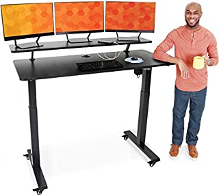 Stand Steady Tranzendesk Power | 55 Inch Electric Standing Desk with Built-In Charging | Height Adjustable Stand Up Desk with Clamp On Shelf | Electronic Desk with 1 AC Outlet & 2 USB Ports (55/Black)