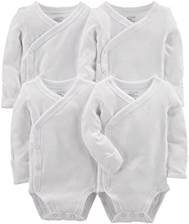 Simple Joys by Carter's Baby 4-Pack Long Sleeve Side Snap Bodysuit, White, 0-3 Months