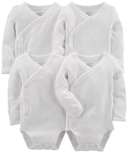 Simple Joys by Carter's Baby 4-Pack Long Sleeve Side Snap Bodysuit, White, 0-3 Months