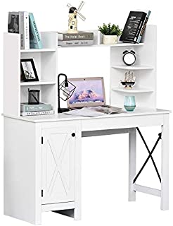 HOMCOM Home Office Desk Computer Desk,Computer Desk with Hutch and Storage Cabinet, Study Writing Table Workstation, White