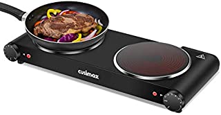 Cusimax Portable Electric Stove, 1800W Infrared Double Burner Heat-up In Seconds, 7 Inch Ceramic Glass Double Hot Plate Cooktop for Dorm Office Home Camp, Compatible w/All Cookware - Upgraded Version