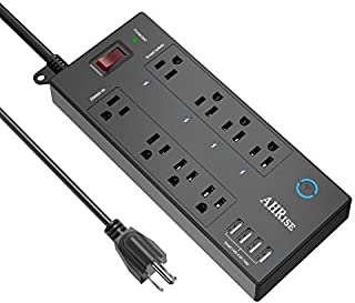 Smart Plug, Power Strip, AHRISE WiFi Surge Protector1680 Joules with 4 Smart Outlets and 4 Always on outlets and 4 USB Ports(Smart 4.8A 24W Total), 6ft Extension Cord, 1875W/15A, Black