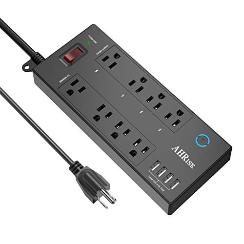 Smart Plug, Power Strip, AHRISE WiFi Surge Protector1680 Joules with 4 Smart Outlets and 4 Always on outlets and 4 USB Ports(Smart 4.8A 24W Total), 6ft Extension Cord, 1875W/15A, Black