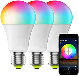 Smart Bulb No Hub Required, Dimmable Multicolor WiFi Light Bulb, A19 7w (60w Equivalent) 2700k-6500k, Work with Alexa Google Home Siri IFTTT (3 Pack)