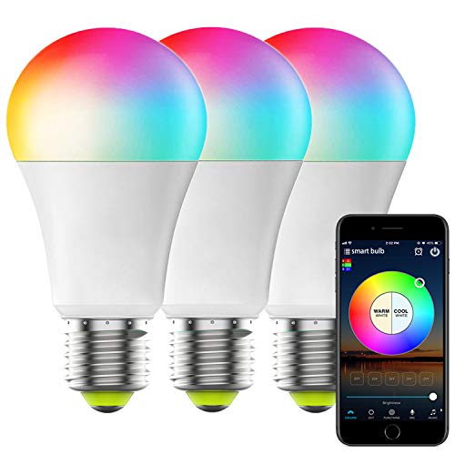 Smart Bulb No Hub Required, Dimmable Multicolor WiFi Light Bulb, A19 7w (60w Equivalent) 2700k-6500k, Work with Alexa Google Home Siri IFTTT (3 Pack)