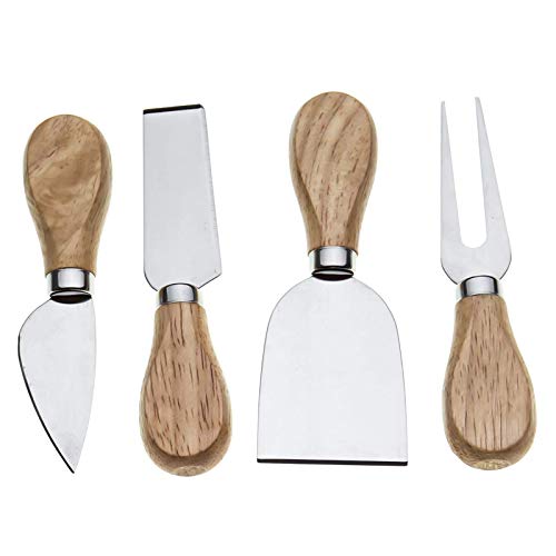 Bekith 8 Pieces Set Cheese Knives with Bamboo Wood Handle - 2 Cheese Knife, 2 Cheese Shaver, 2 Cheese Fork and 2 Cheese Spreader