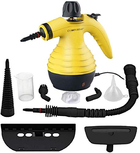 Comforday Multi-Purpose Handheld Pressurized Steam Cleaner with 9-Piece Accessories, Perfect for Stain Removal, Curtains, Car Seats, Floor, Window Cleaning (Yellow)