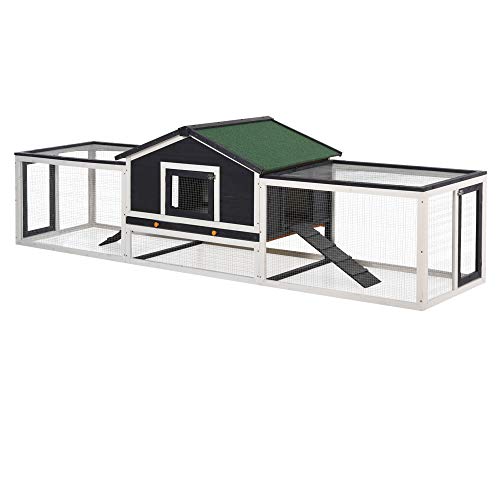 PawHut 2-Story Large Wooden Rabbit Hutch Pet House with Ramps, Lockable Doors, Run Area and Asphalt Roof for Outdoor Use