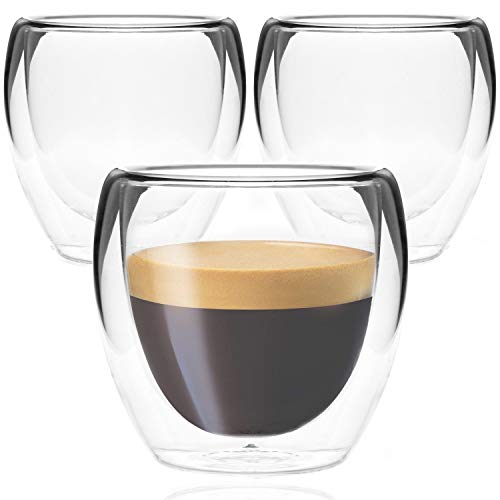 Youngever 3 Pack Espresso Cups, Double Wall Thermo Insulated Espresso Cups, Glass Coffee Cups, 5 Ounce