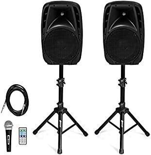 Costzon Portable 1800W 2-Way Powered PA Speaker System, Professional DJ Speakers with Active + Passive Loud Set, 2 Speaker Stands, Microphone, Bluetooth, USB/SD Card Input, FM Radio,Remote (2-Way)