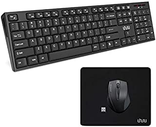 Wireless Keyboard and Mouse Combo, UHURU 2.4G USB Wireless Keyboard Mouse Full Size with mouse pad for Laptop, Computer, PC, Tablet, Desktop,Mac, Windows XP/7/8/10, Long Battery Life(Battery Included)