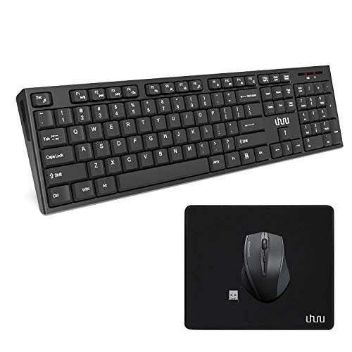 Wireless Keyboard and Mouse Combo, UHURU 2.4G USB Wireless Keyboard Mouse Full Size with mouse pad for Laptop, Computer, PC, Tablet, Desktop,Mac, Windows XP/7/8/10, Long Battery Life(Battery Included)