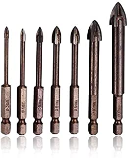 7 PCS Tungsten Carbide Tile Glass Drill Bits Set, 4 Cutting Edges Cross Spear Head Masonry Drill Bit Set for Ceramic Tile Cutter, Marble Drilling Bits, Glass Drill Bits, 3mm, 4mm 5mm 6mm 8mm 10mm 12mm