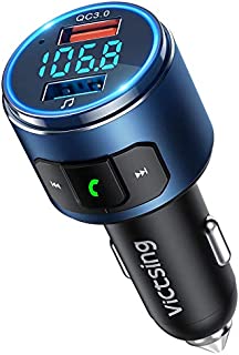 VicTsing (Upgraded Version) V5.0 Bluetooth FM Transmitter for Car, QC3.0 & LED Backlit Wireless Bluetooth FM Radio Adapter Music Player /Car Kit with Hands-Free Calls, Siri Google Assistant-Blue