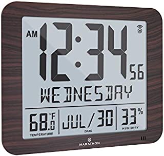 Marathon Slim Atomic Full Calendar Wall Clock with Large 3.25