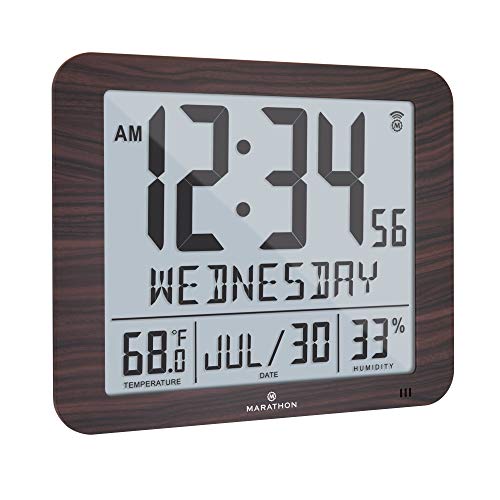 Marathon Slim Atomic Full Calendar Wall Clock with Large 3.25