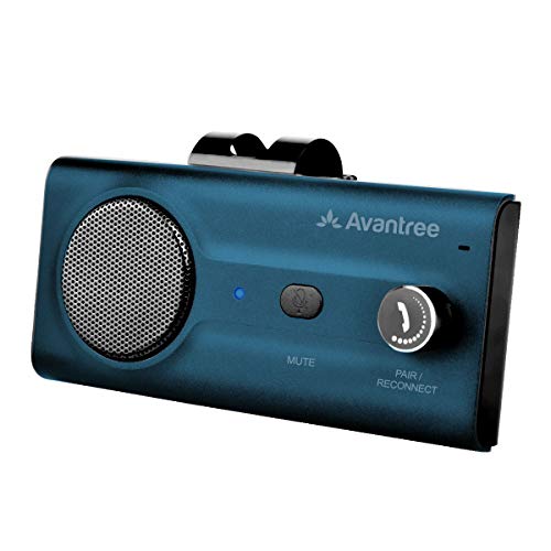 2021 Avantree CK11 Bluetooth 5.0 Hands Free Cell Phone Car Kit, Loud Speakerphone, Siri Google Assistant, Motion AUTO ON, Volume Knob, Wireless in Car Handsfree Speaker with Visor Clip  Blue