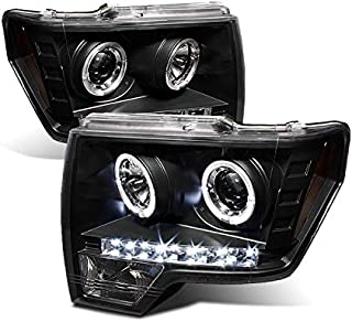 For Ford F150 F-150 Pickup Black Bezel Dual Halo LED Projector Headlights Front Lamps Replacement