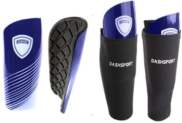 DashSport Soccer Shin Guards Youth Includes Two Shin Guards and Two Compression Calf Sleeves with Pockets (Blue, Extra Small (Youth))
