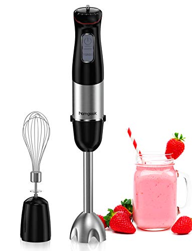 homgeek Immersion Hand Blender, 500W 6-Speed Stainless Steel Stick Blender with Egg Beater, for Soups, Sauces, Smoothies, Puree Infant Food, BPA-Free, Black