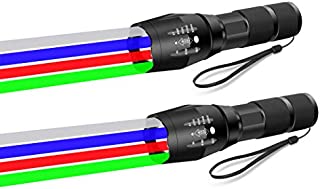 LampVPath (Pack of 2) 4 in 1 Multicolor Flashlight, Red Green Blue White RGBW Flashlight, Single Mode 4 Color LED Flashlight Torch for Night Observation, Hunting, Fishing, Riding, Astronomy