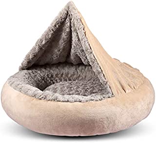 GASUR Cozy Cuddler Small Dog and Cat Bed, Round Donut Calming Anti-Anxiety Cave Hooded Blanket Pet Bed, Luxury Orthopedic Cushion Beds for Indoor Kitty or Puppy, Warmth and Machine Washable 23 inch