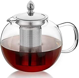 Hiware 45oz Large Glass Teapot Kettle with Infuser, Removable Tea Strainer, Microwavable and Stovetop Safe Tea Maker, Blooming & Loose Leaf Tea Pot Set