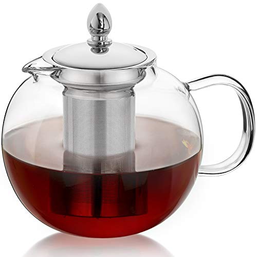 Hiware 45oz Large Glass Teapot Kettle with Infuser, Removable Tea Strainer, Microwavable and Stovetop Safe Tea Maker, Blooming & Loose Leaf Tea Pot Set